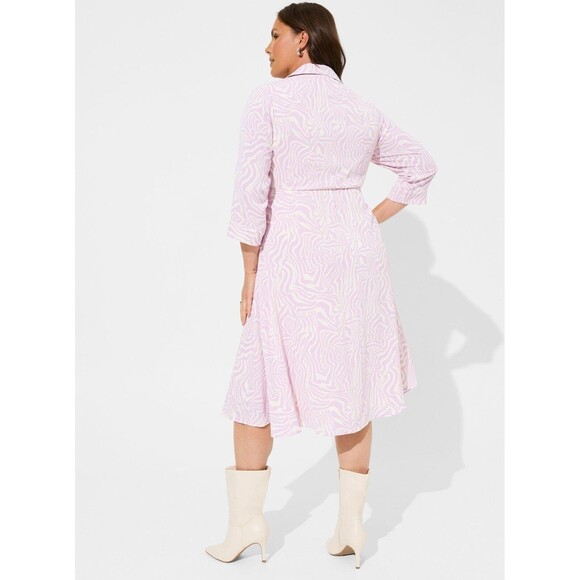 NWT Torrid Midi Studio Crepe De Chine Collared Shirt Dress White Zebra S… - Picture 3 of 10